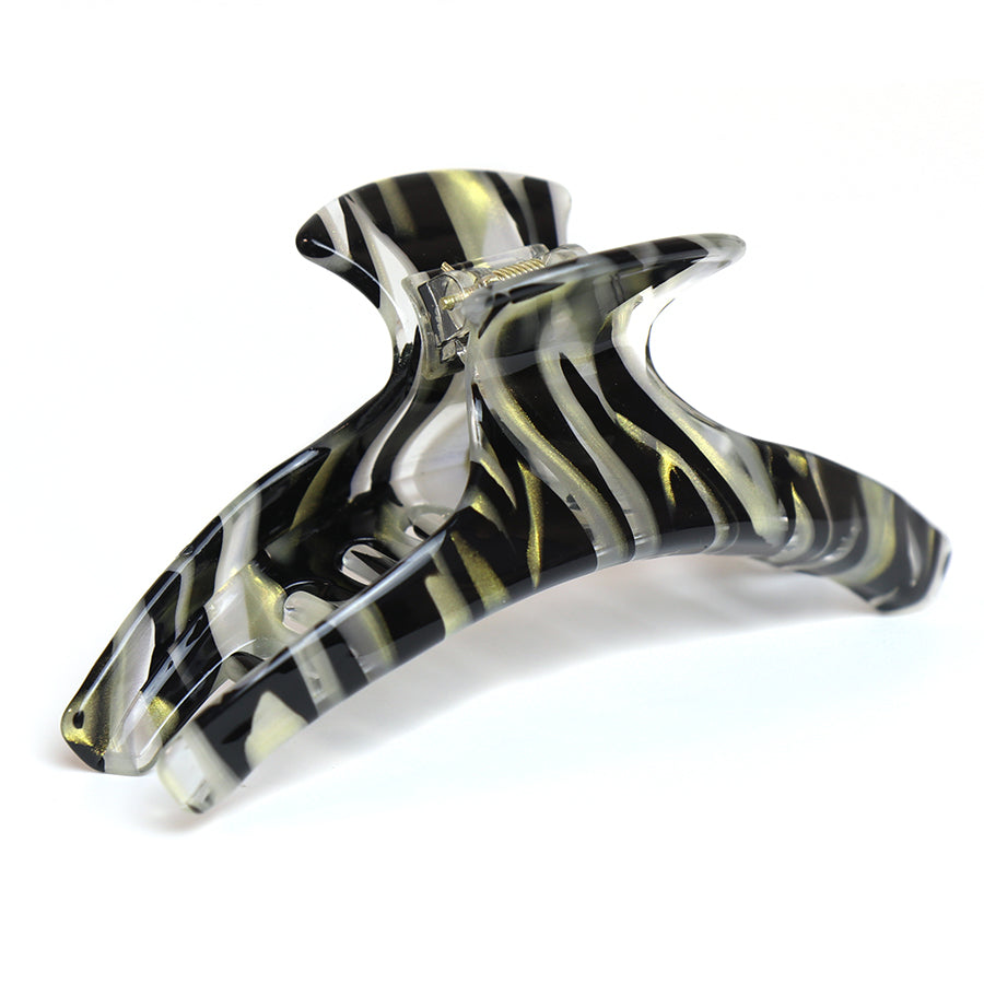 POM Opalescent Black/Yellow Striped Pattern Acrylic Claw Clip