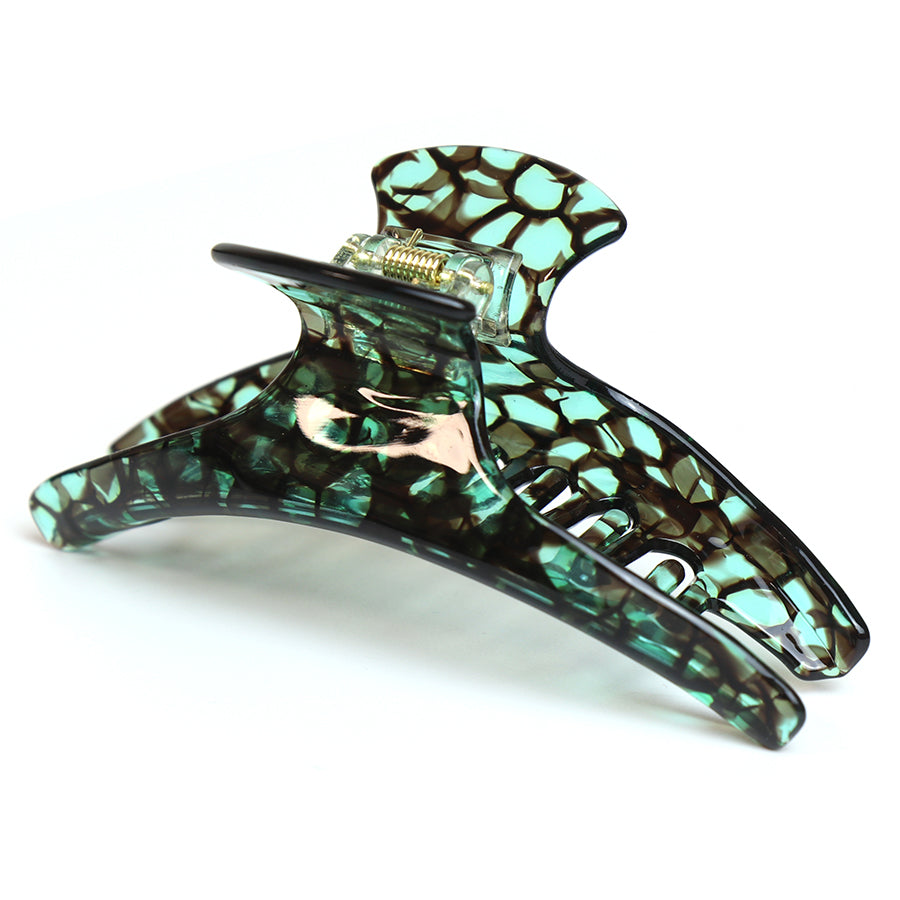 POM Teal Green Transparent Crazed Pattern Claw Clip