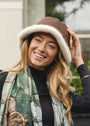 Park Lane-  Faux Fur Edged Suede Reversible Bucket Hat -Toffee