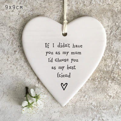 East of India Porcelain Wobbly Hanging Heart - Mum Best Friend
