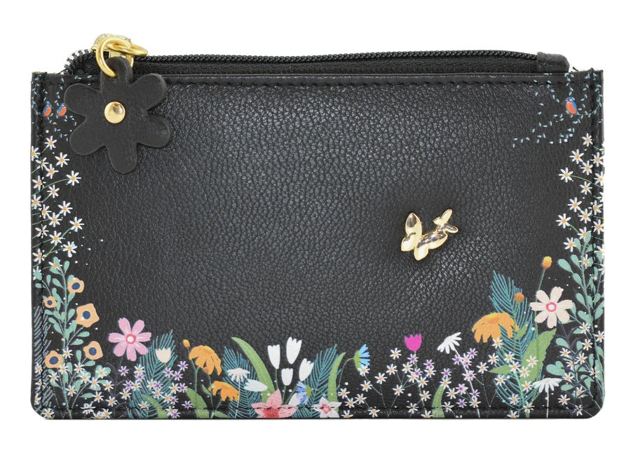 Mala Leather Shiloh Floral & Butterfly Card & Coin Purse - Black
