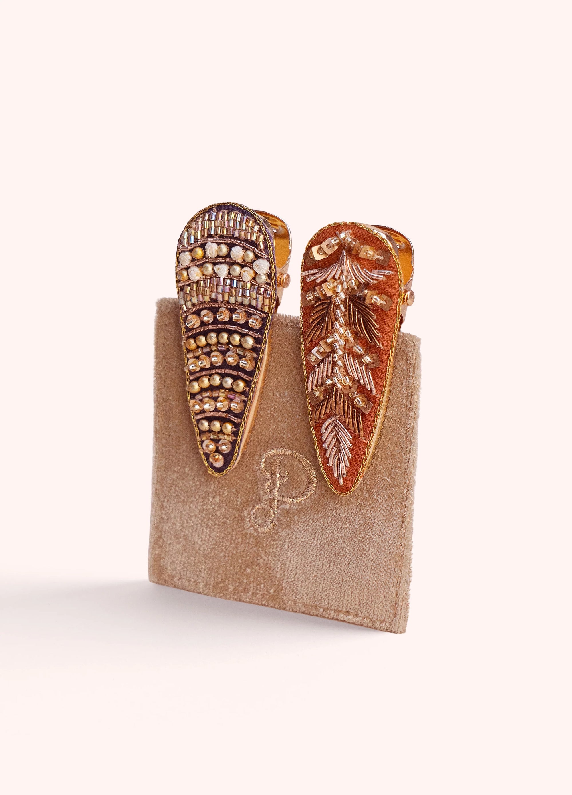 Powder Deco Beads &amp; Tree - Ginger/Navy - Pk 2 Hair Clips