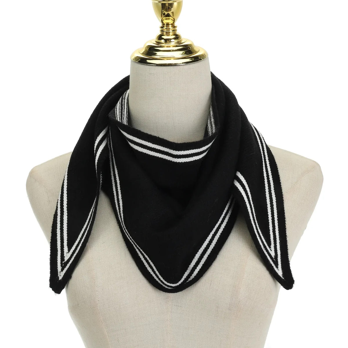 Park Lane - Knitted Triangular Stripe Edge Scarf - Ebony Black/White