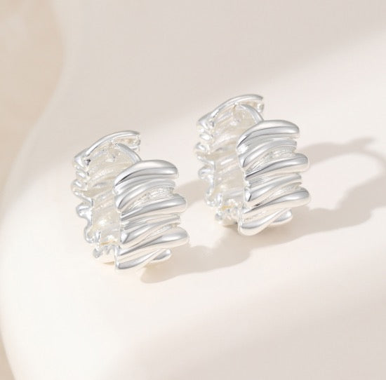 Gracee Jewellery - Silver Textured Layers Chunky - Hoop Earrings - Silver