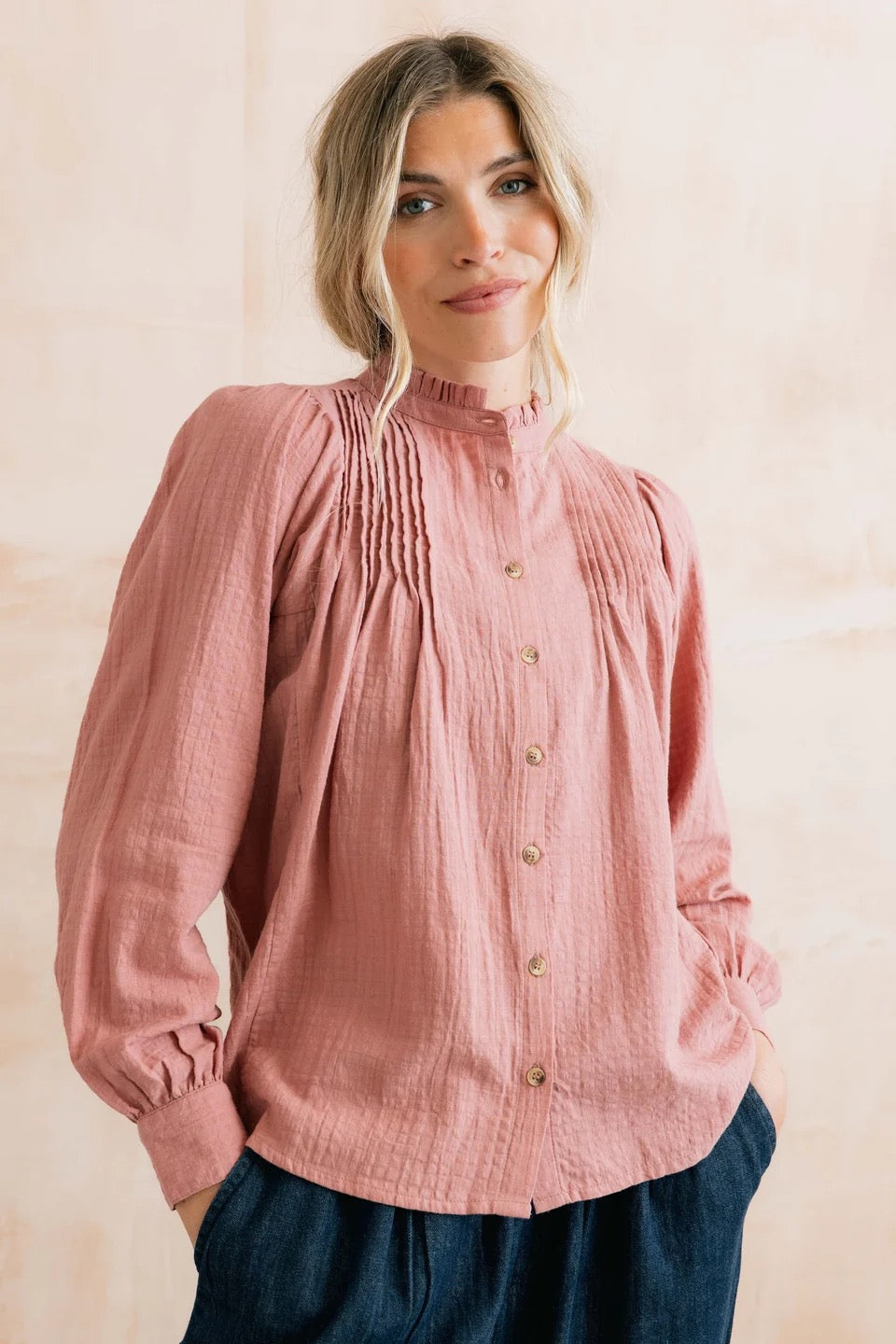 Flora Organic Cotton Plain Pintuck Blouse - Antique Pink - Lily &amp; Me