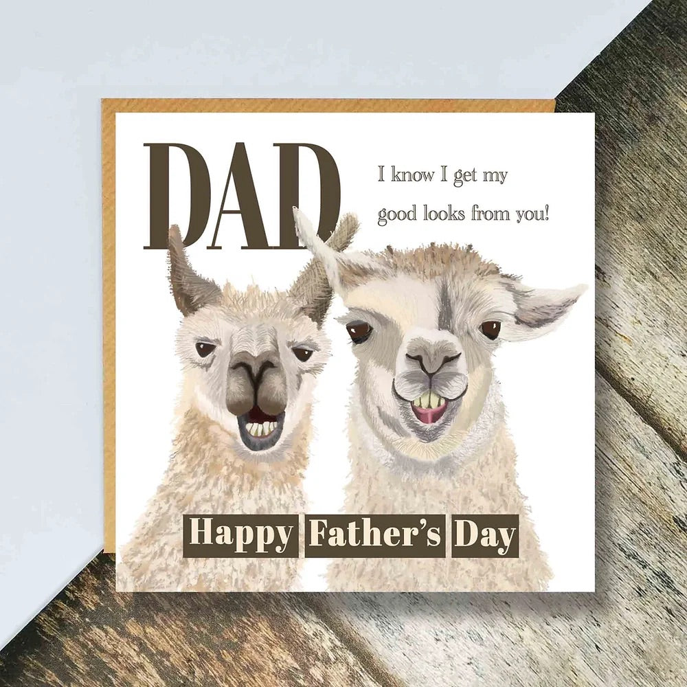 Flying Teaspoons Good Looks From You Llama Fathers Day Card