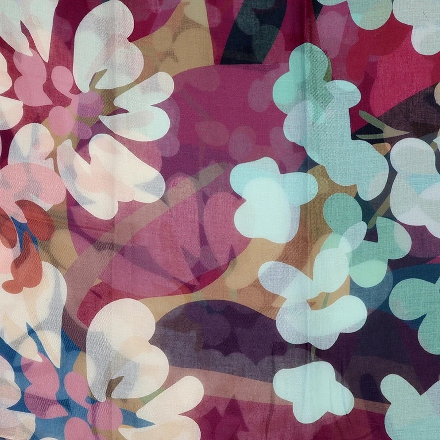 POM - Florence - Plum &amp; Teal Mix Oversized Botanical Print - Recycled Blend Scarf