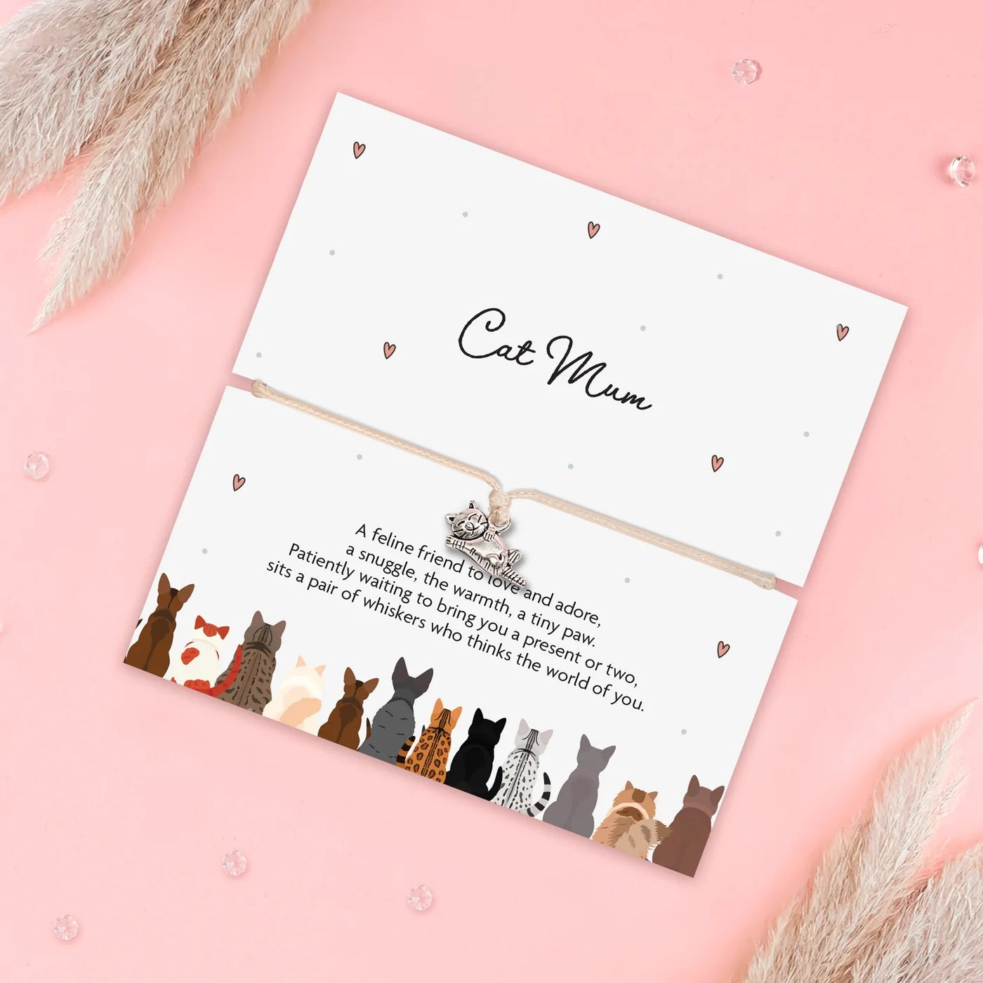 Letterbox Love - Cat Mum - Cat Charm Beige Cord Bracelet