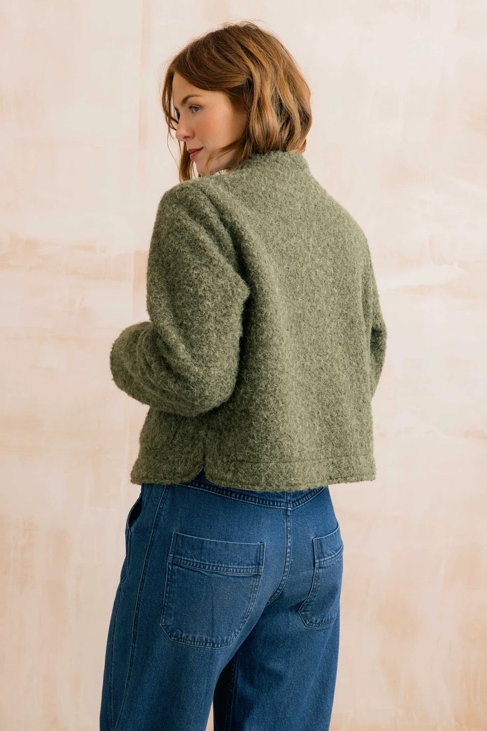 Scarlett - Plain Boucle &amp; Checked Reversible 2in1 Jacket - Dark Olive - Lily &amp; Me