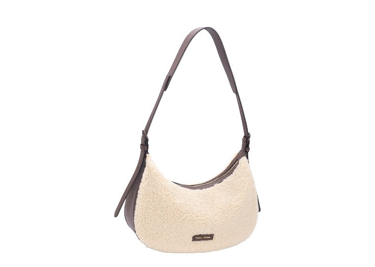 David Jones - (CM8608) Scoop Shoulder Bag - Teddy Fleece - Almond Milk/Brown