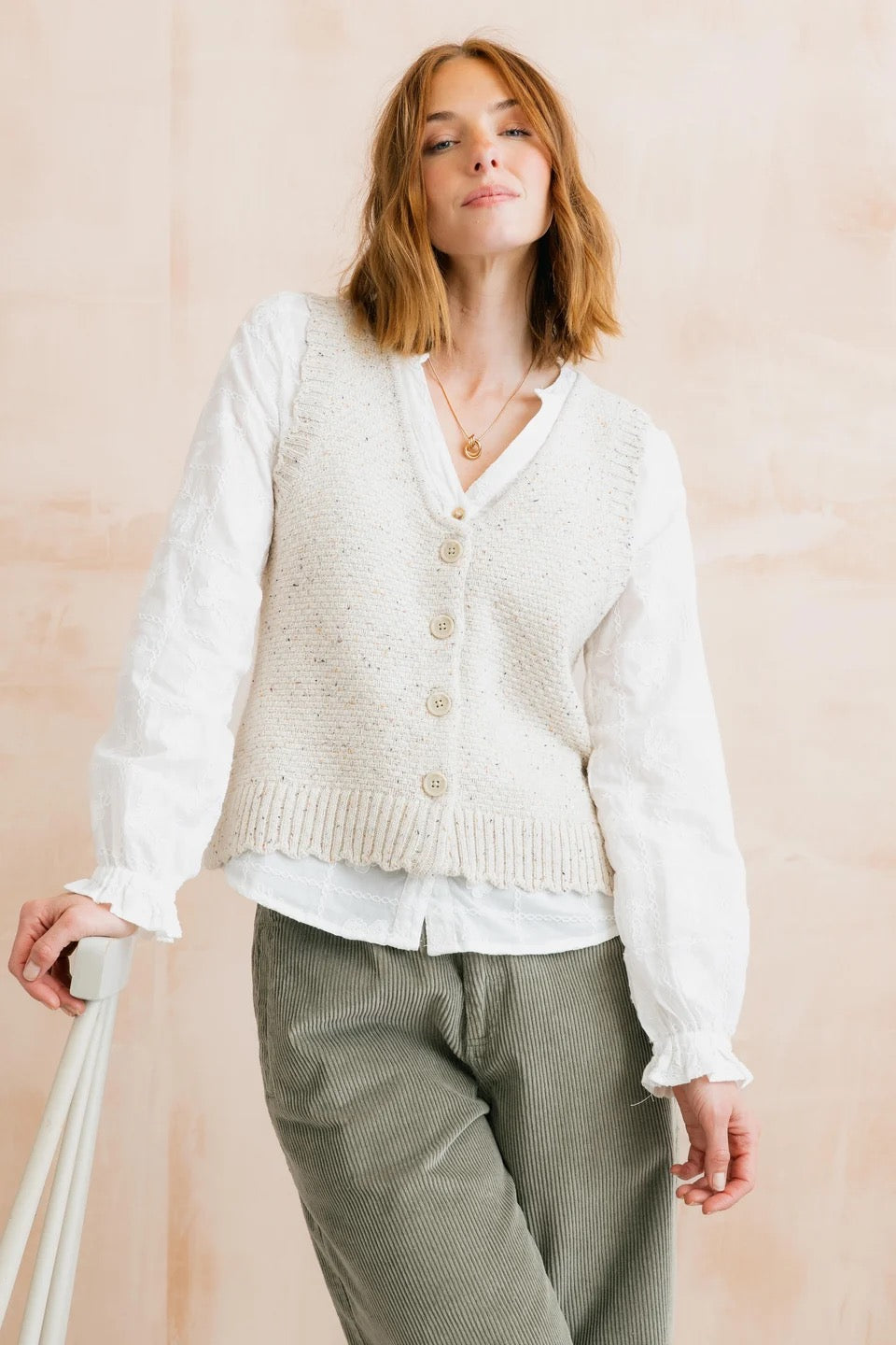 Ivy Knitted Waistcoat - Ecru (Fleck) - Lily &amp; Me