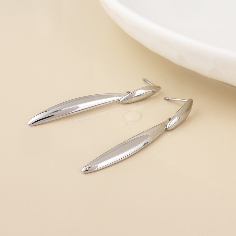 POM WATERPROOF - Orion Stainless Steel Elegant Narrow Drop Earrings - Silver