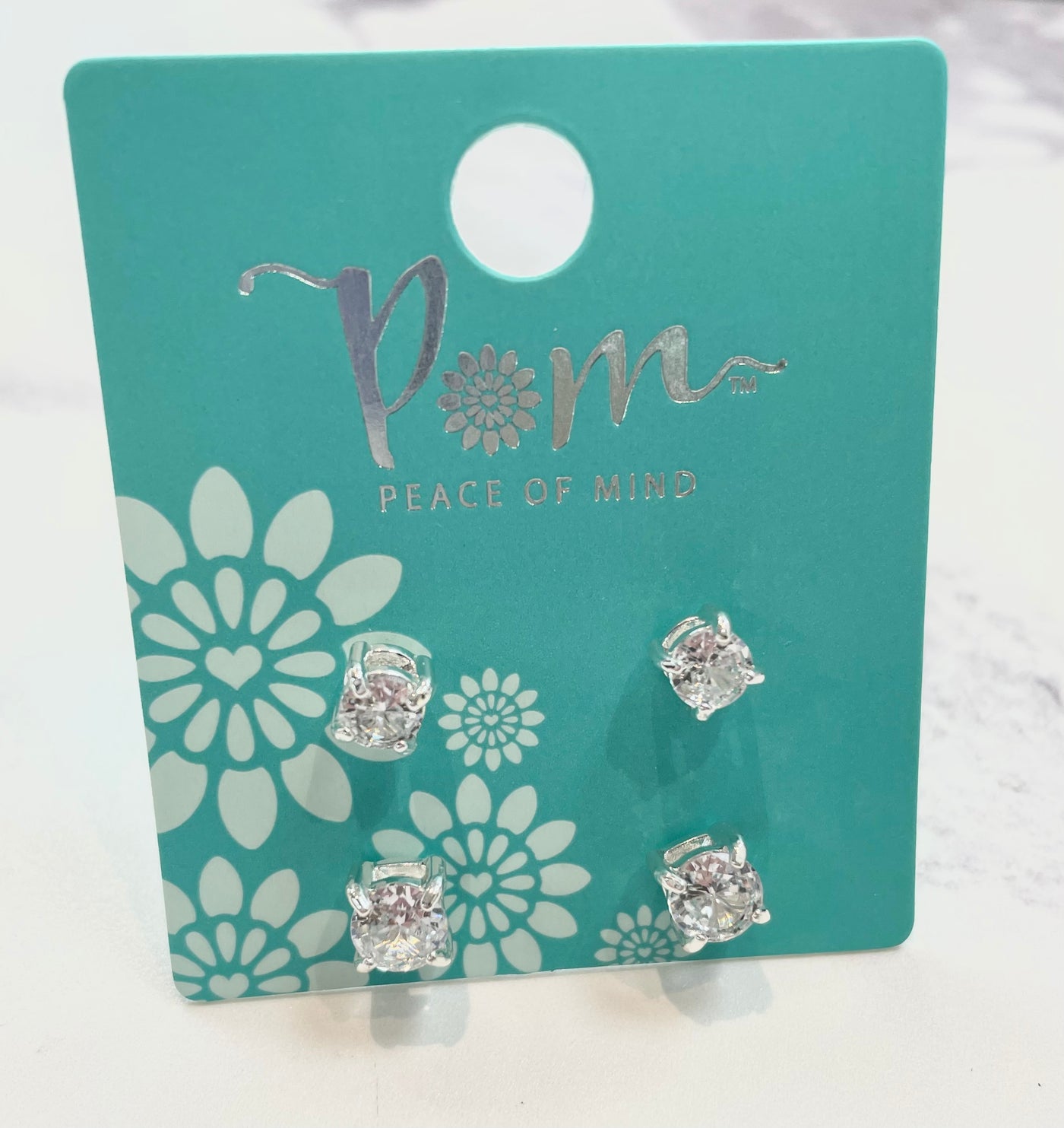 POM Clear Crystal Set of 2 Silver Plated Stud Earrings