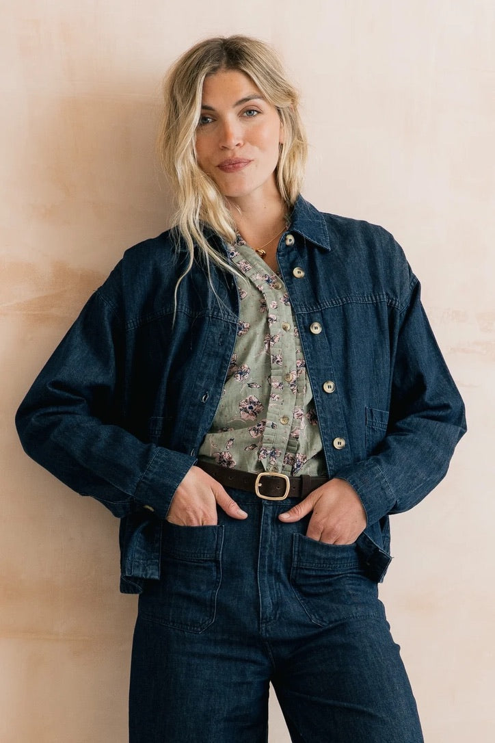 Olivia Plain Linen Denim - Shirt Jacket - Dark Wash Denim - Lily &amp; Me