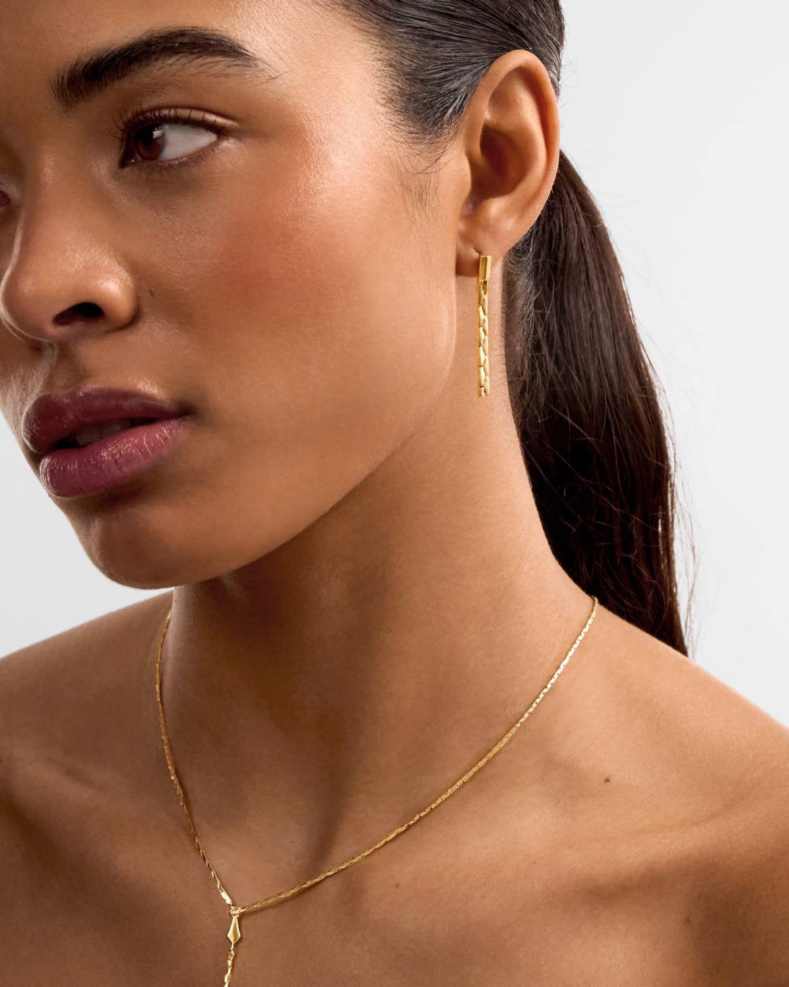 Katie Loxton Waterproof Jewellery - Harlequin - Gold Chain Drop Stud Earrings