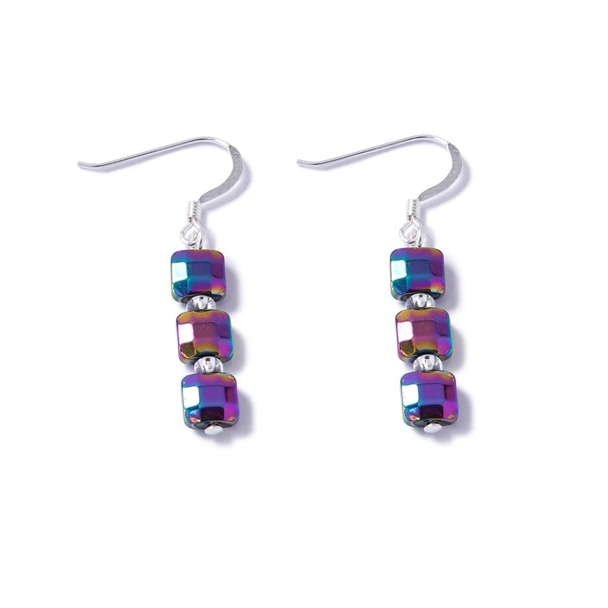Carrie Elspeth - Cubic Haematite Triple Drop Earrings - Spectrum
