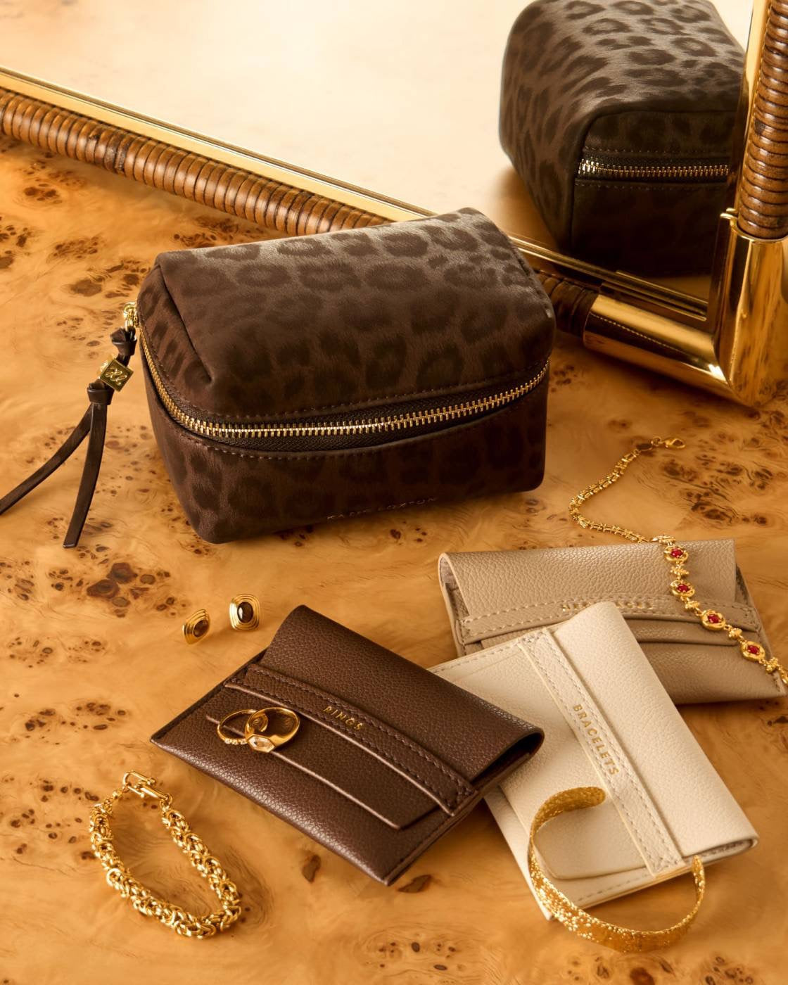 Katie Loxton - Leopard - Jewellery &amp; Accessories Organiser Zip Pouch Gift Set - Chocolate Leopard