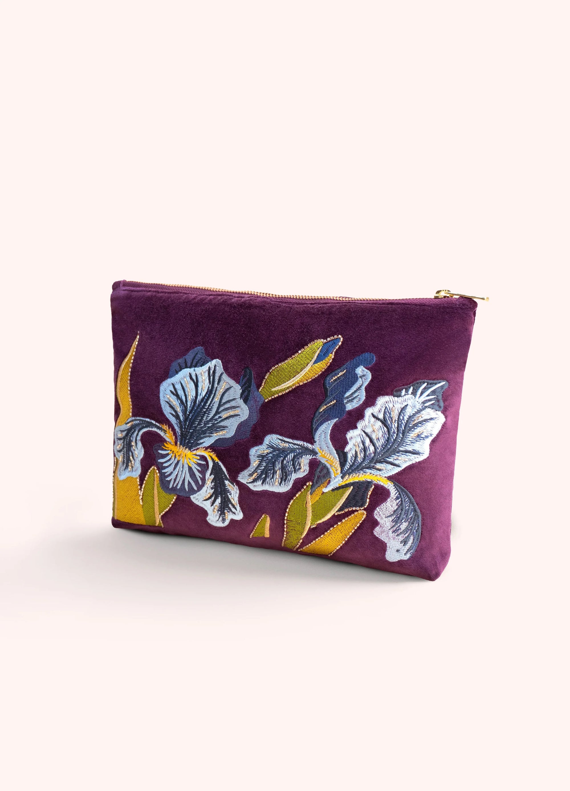 Powder Velvet Large Zip Pouch/Clutch Bag - Iris - Purple