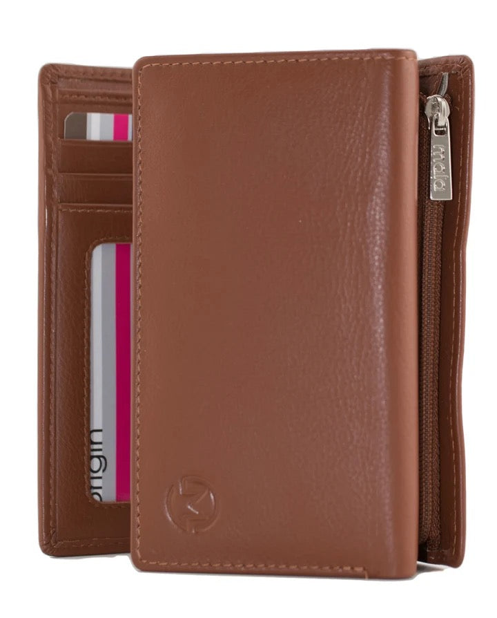 Mala Leather - Origin Medium Tri-Fold &amp; Zip Purse (3698 5)- Blueberry