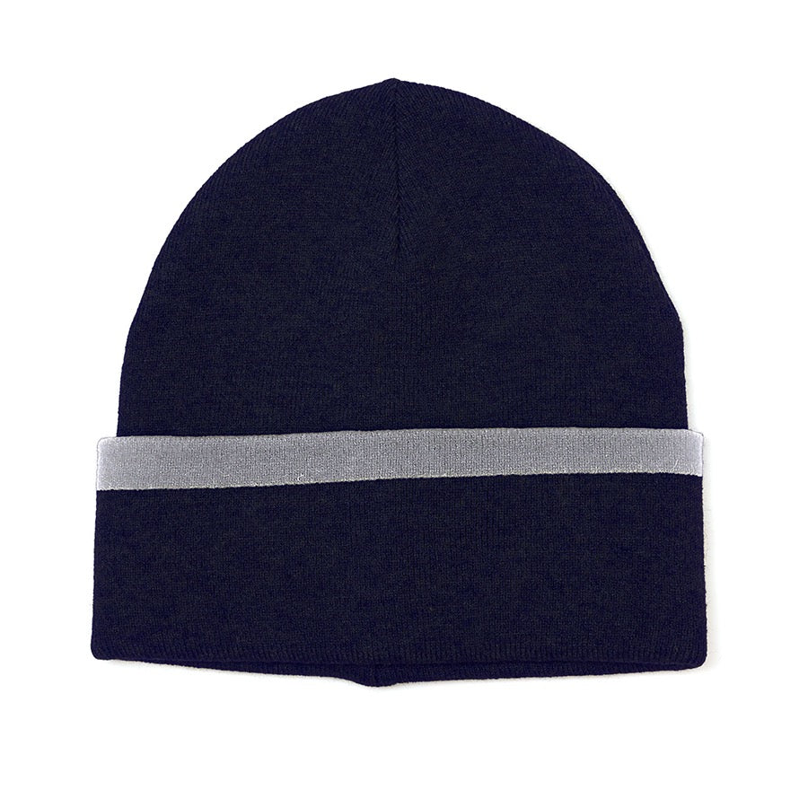 POM - Mens - Theo Knitted Beanie Hat with Contrast Stripe - Navy/Grey