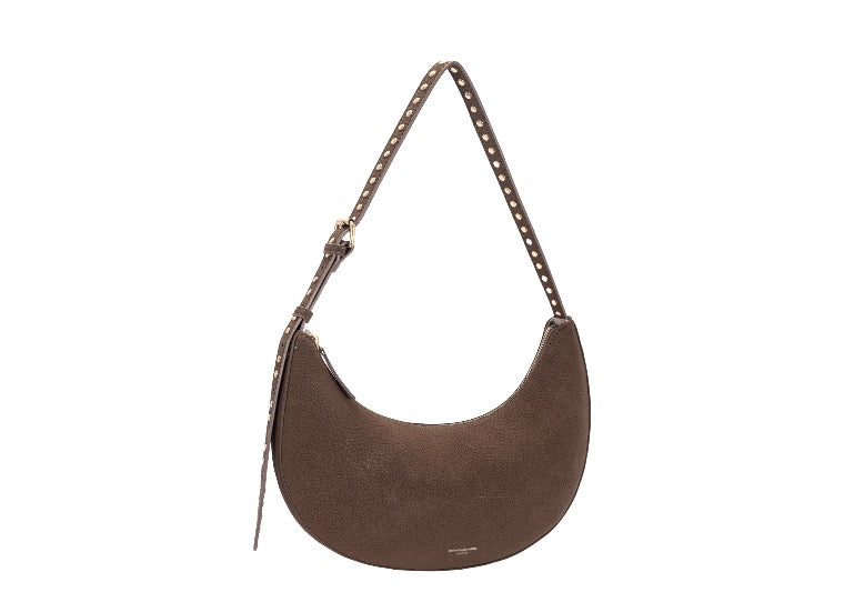 David Jones - (CM8734) Studded Faux Suede - Medium Scoop Shoulder Handbag- Sandalwood Brown