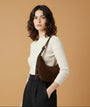 David Jones - (CM8734) Studded Faux Suede - Medium Scoop Shoulder Handbag- Sandalwood Brown