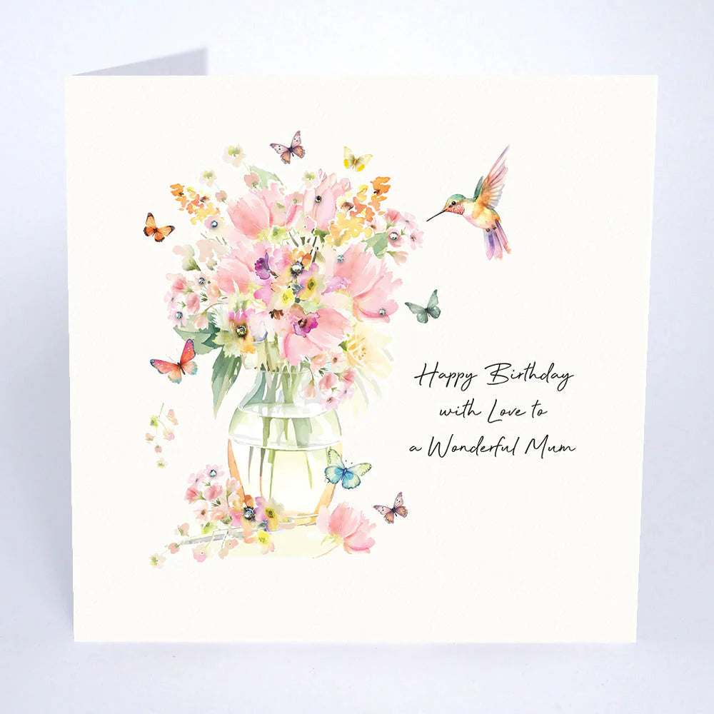 Five Dollar Shake - With Love To A Wonderful Mum - Hummingbird &amp; Butterflies - Birthday Card
