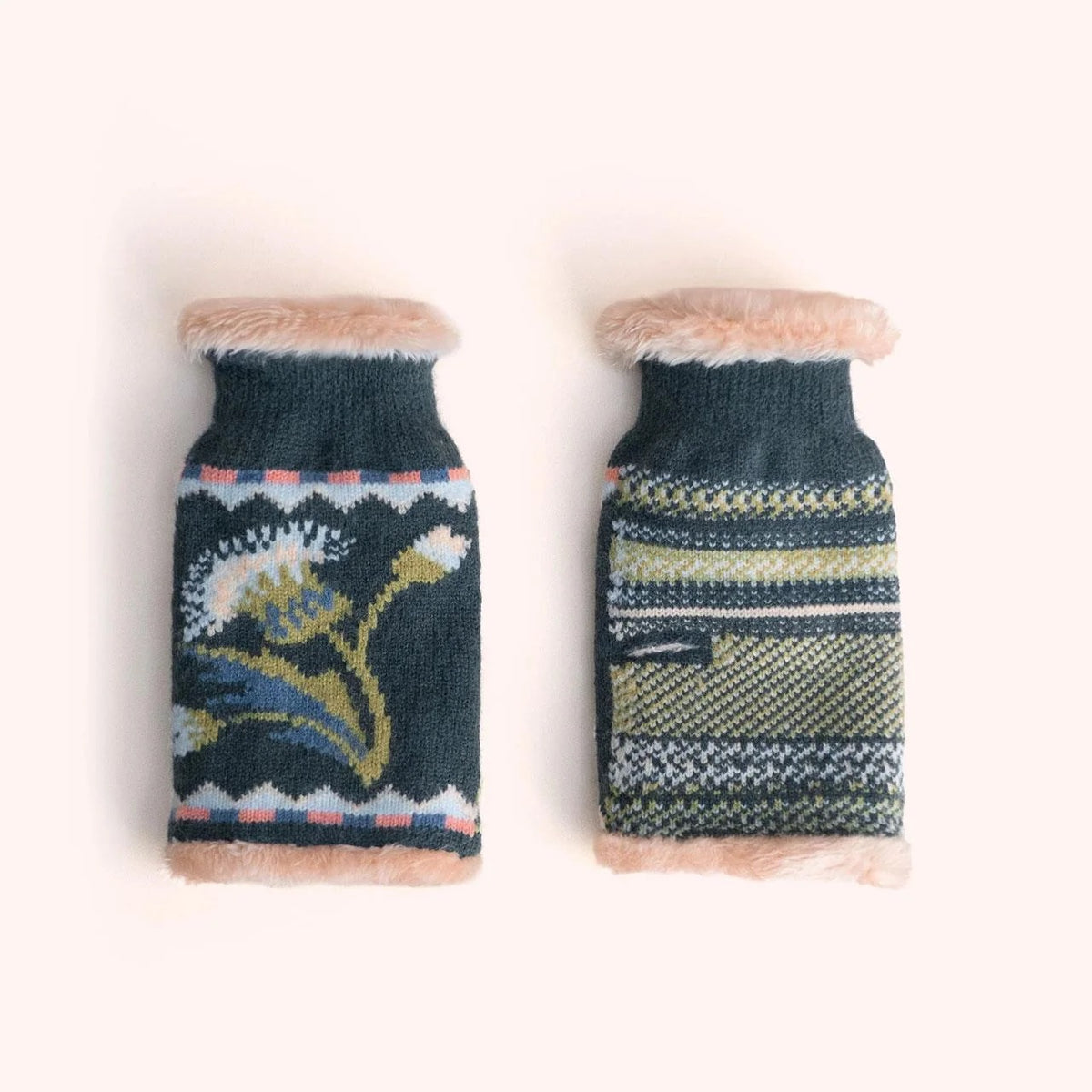 Powder - Thistle - Knitted Fluffy Lined Fingerless Wrist Warmers - Navy