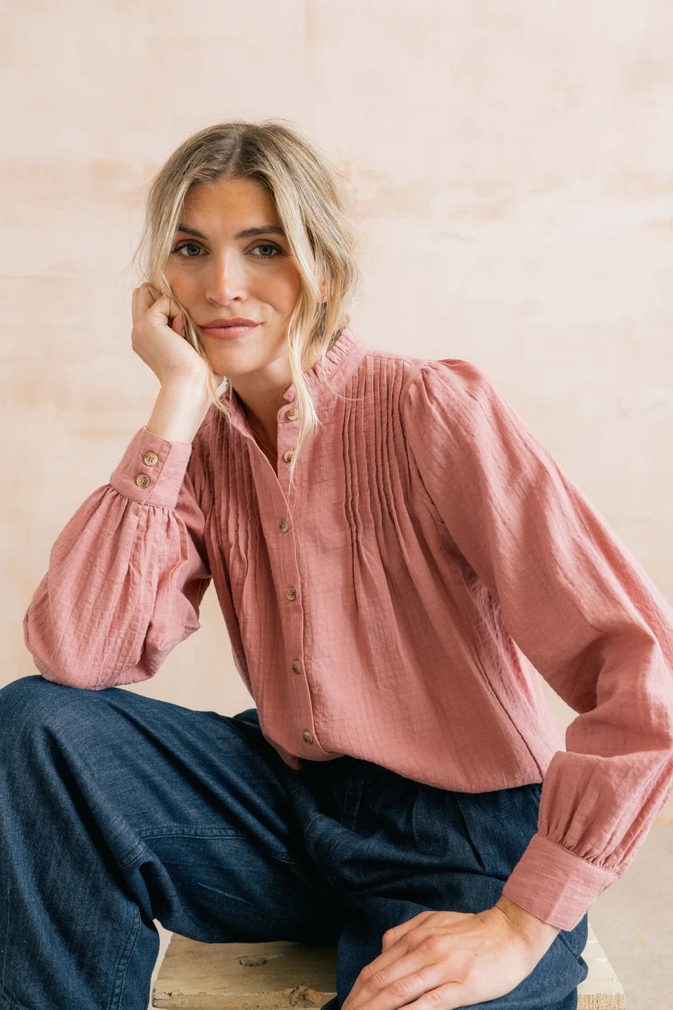 Flora Organic Cotton Plain Pintuck Blouse - Antique Pink - Lily &amp; Me