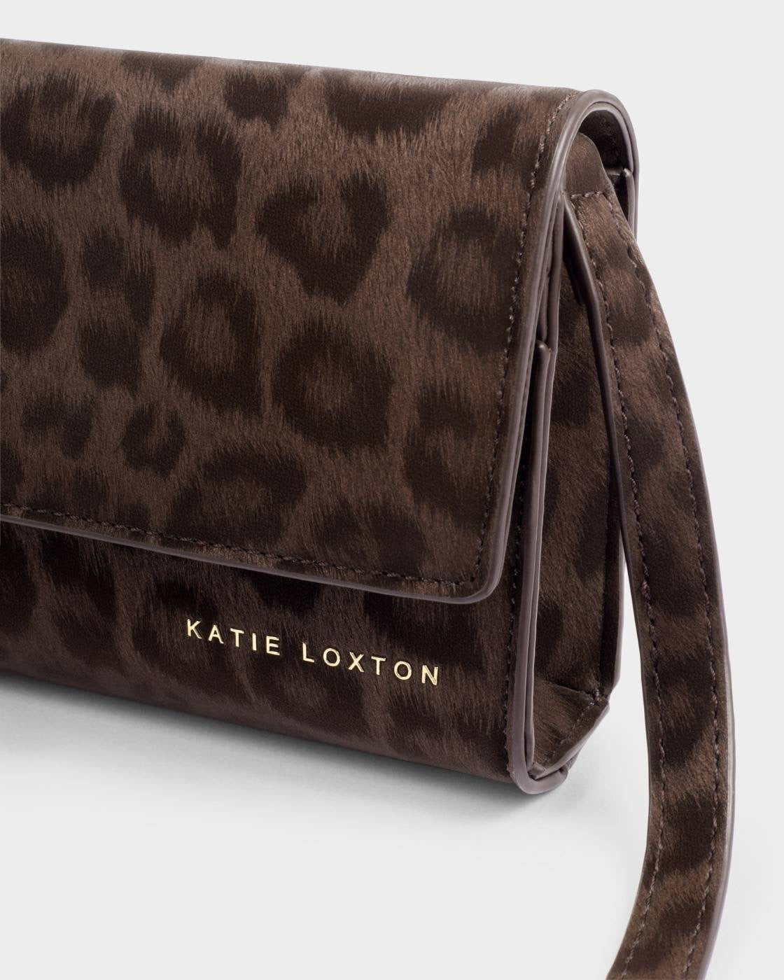 Katie Loxton - Lou - Clutch/Small Crossbody Handbag - Chocolate Leopard Print