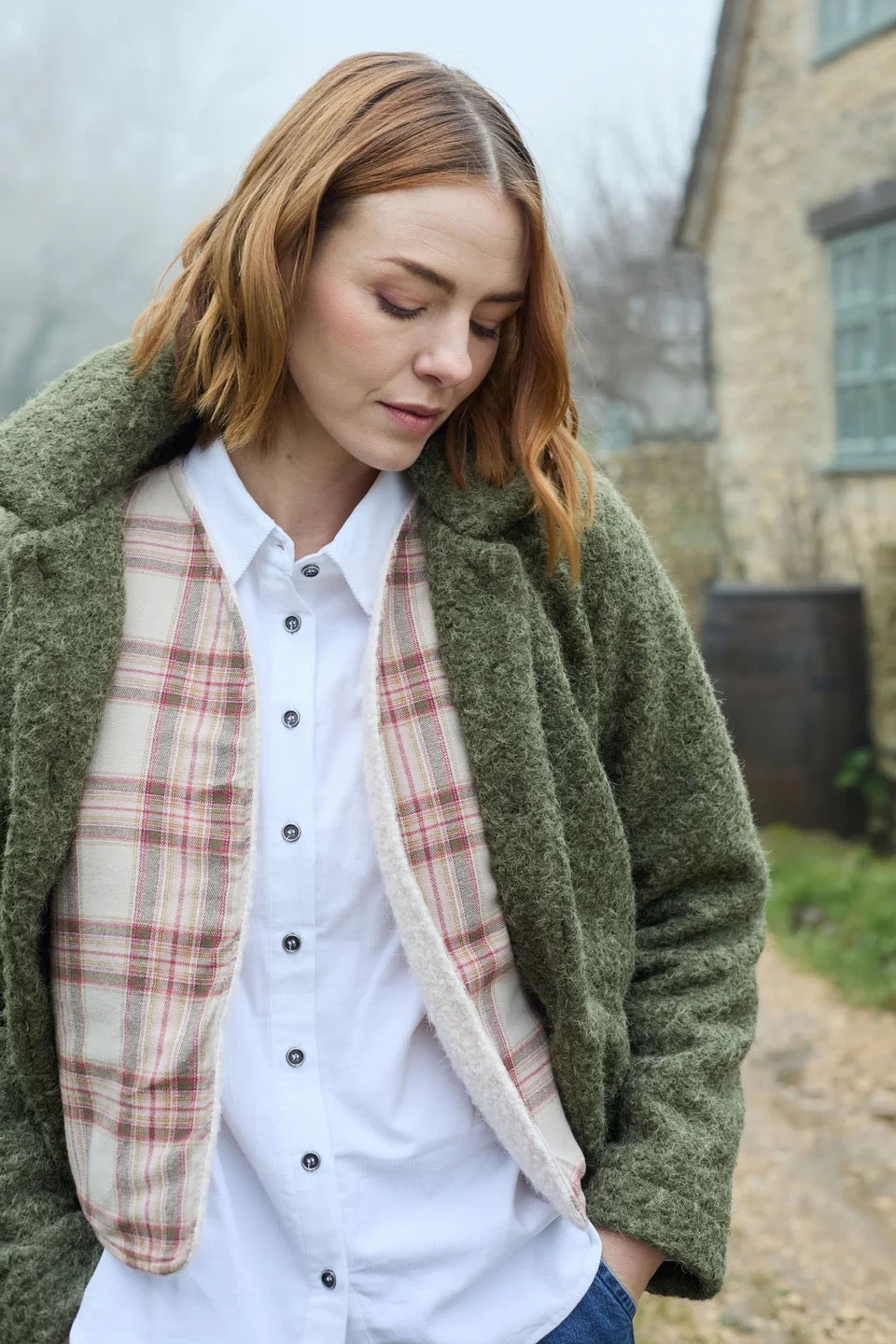 Sycamore - Textured Boucle Collared Jacket - Sage Green - Lily &amp; Me