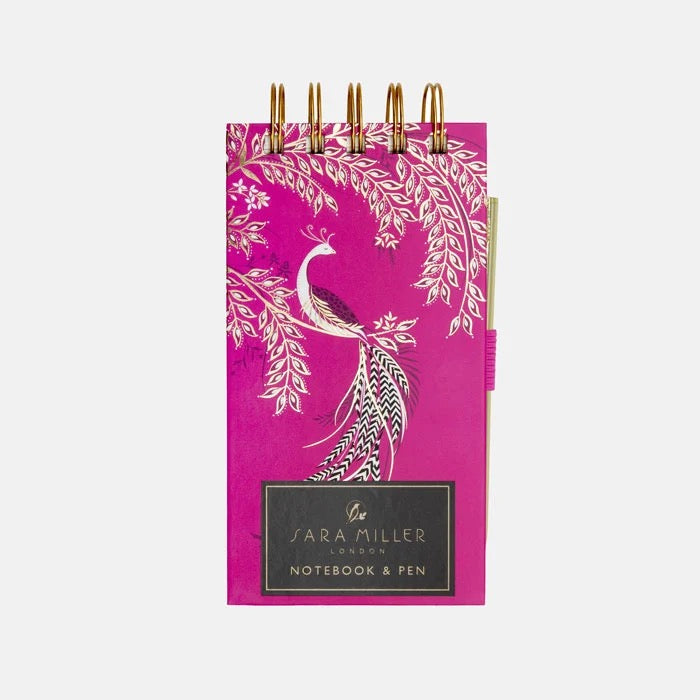 Sara Miller -  Elegant Bird - Small Wire Notepad &amp; Pen - Pink/Gold
