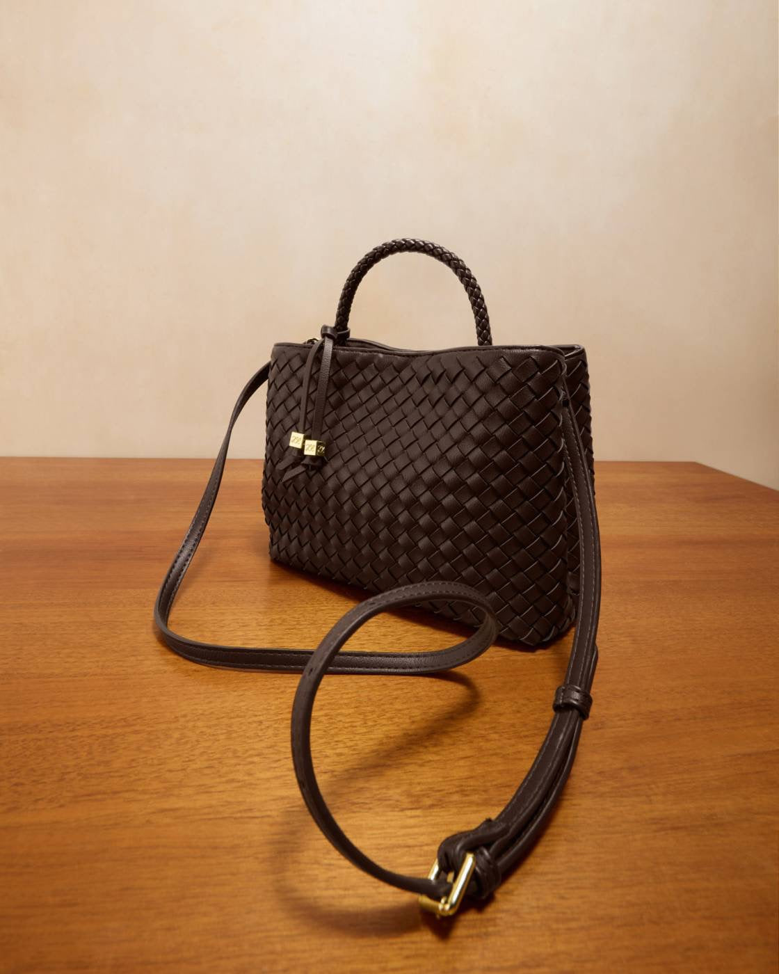 Katie Loxton - Nova - Woven Top Handle Grab Handbag - Chocolate