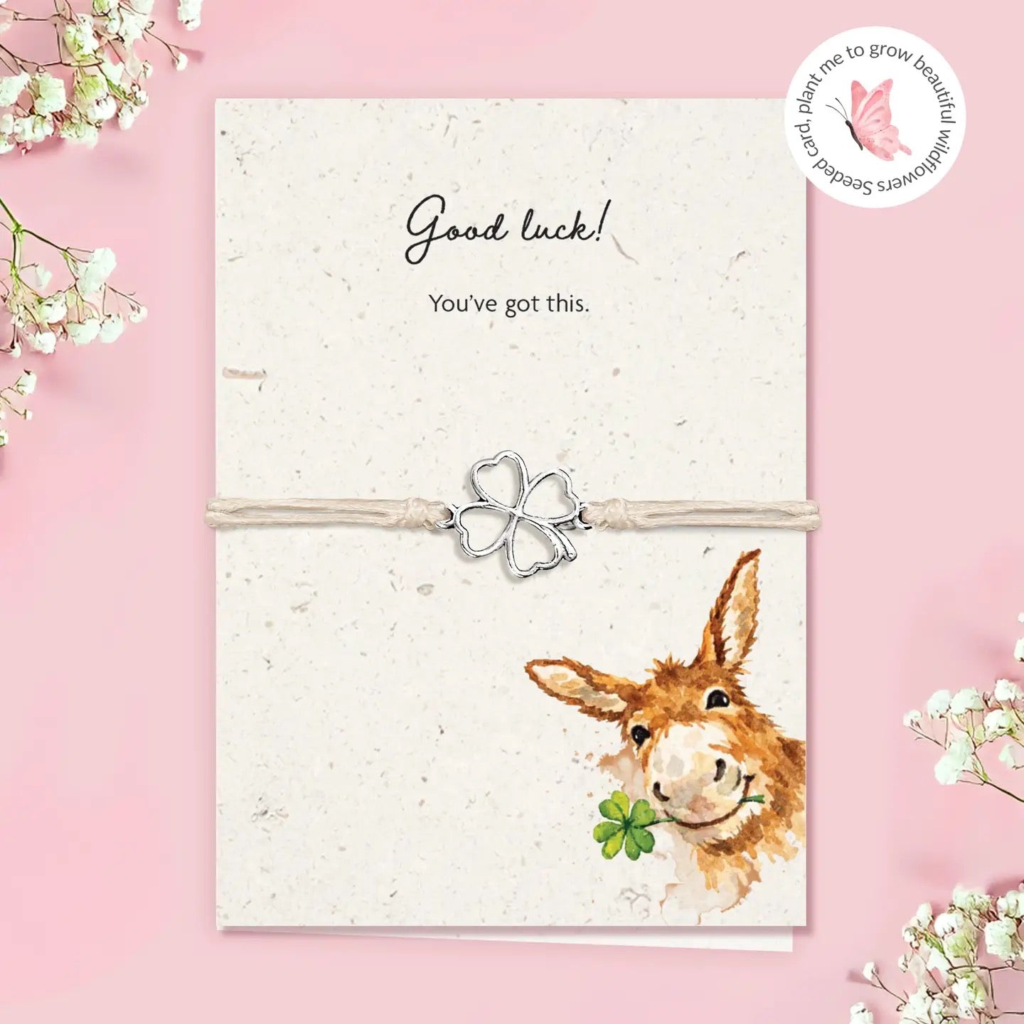 Letterbox Love Seeded Card Bracelet - Good Luck - Four Leaf Clover