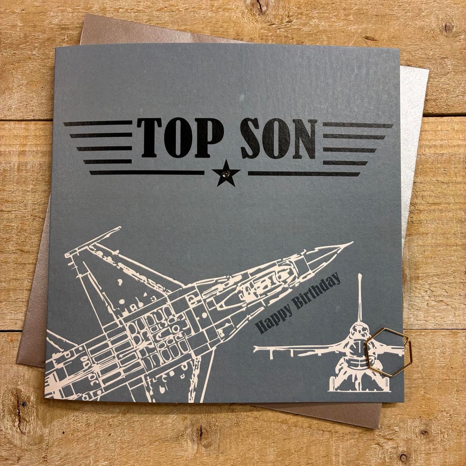 Top Son Aeroplane Birthday Card - White Cotton Cards
