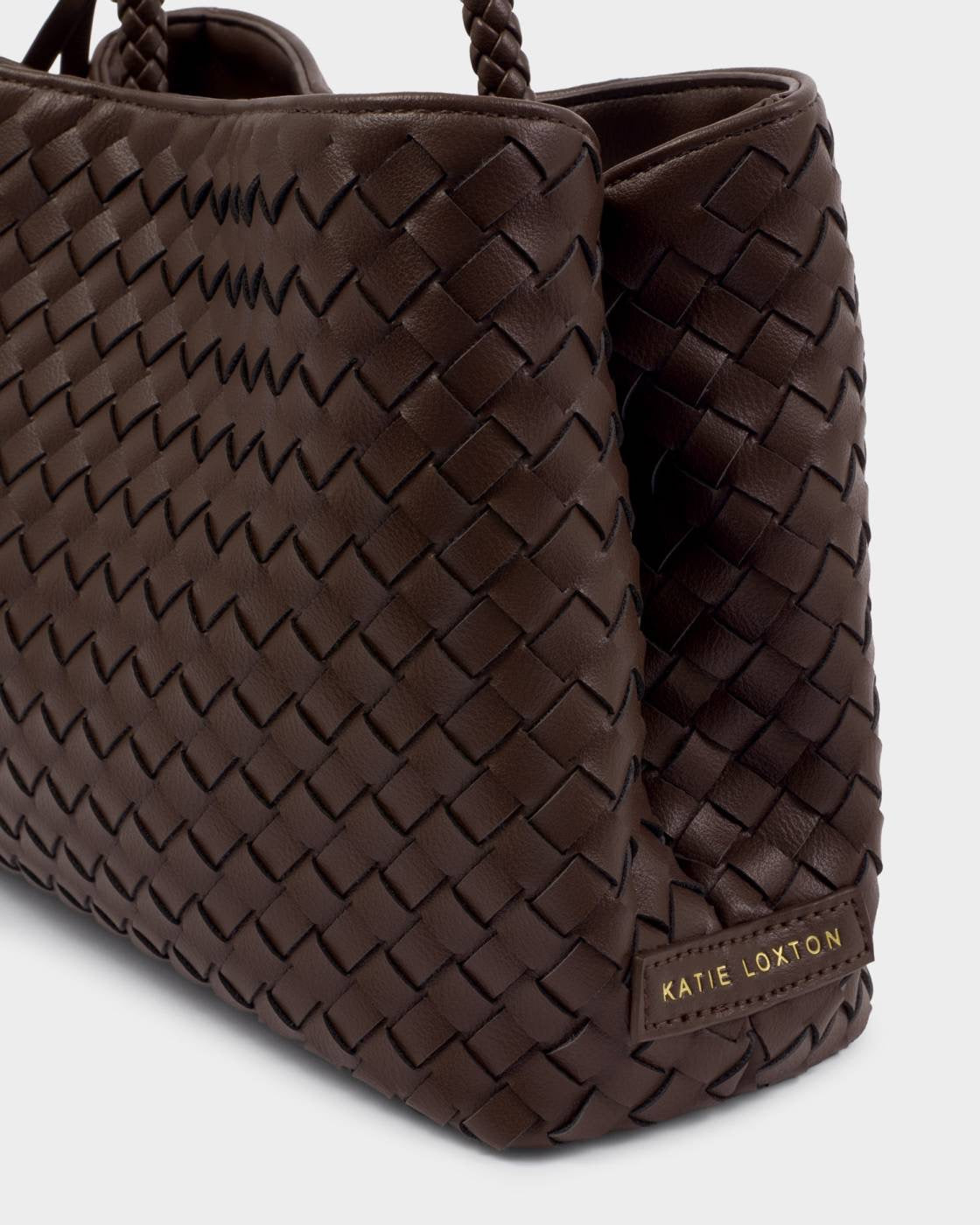 Katie Loxton - Nova - Woven Top Handle Grab Handbag - Chocolate