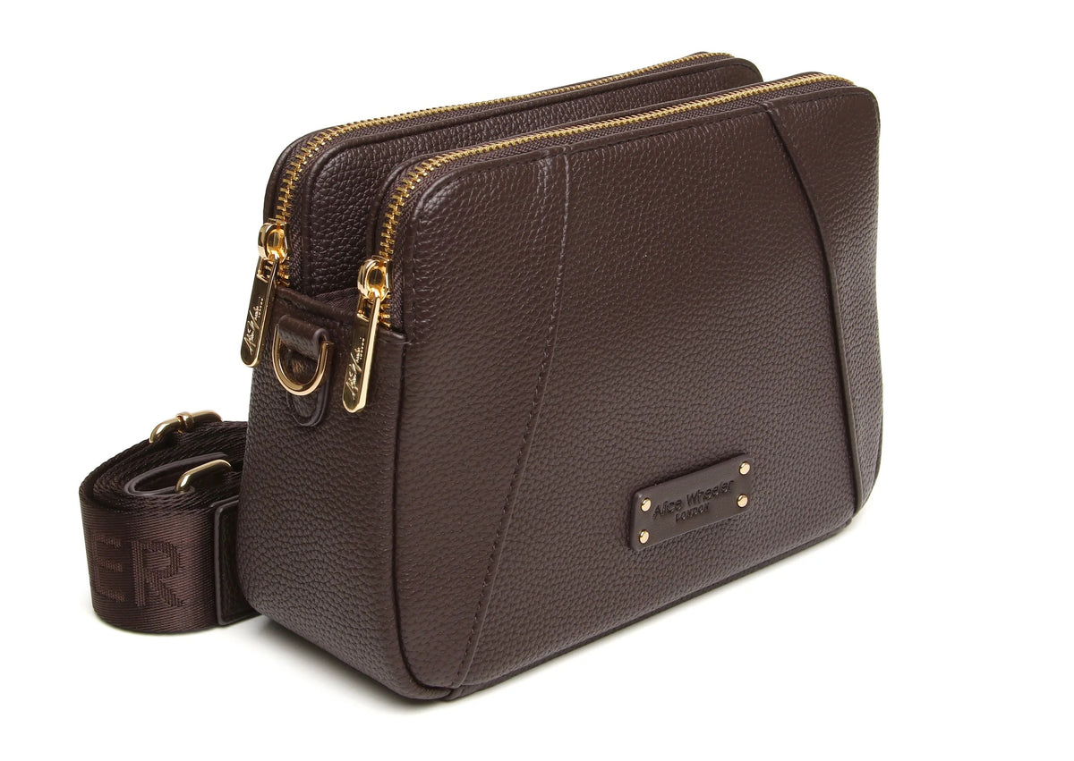 Alice Wheeler - Chocolate  - Kensington Double Zip Crossbody Bag