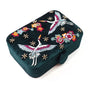 POM - Crane - Velvet Embroidered Medium Jewellery Box - Teal Blue