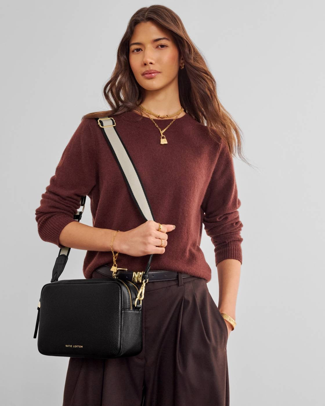Katie Loxton - Lottie - Large Double Zip Crossbody Bag - Black