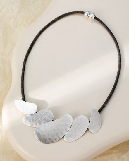 Gracee Jewellery -  Statement Textured Matt Shapes on Grey Cord - Magnetic Necklace