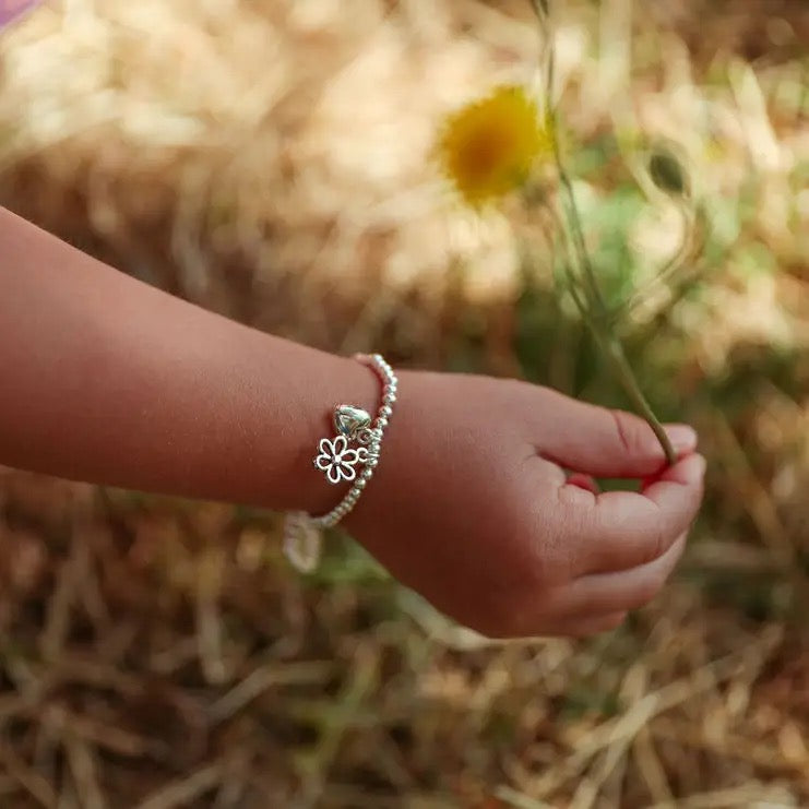 Letterbox Love - To my Daughter - Heart &amp; Flower - CHILDREN'S - Silver Plated Stretch Bracelet