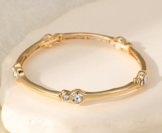 Gracee Jewellery - Gold &amp; Crystal Bangle Style- Stretch Bracelet