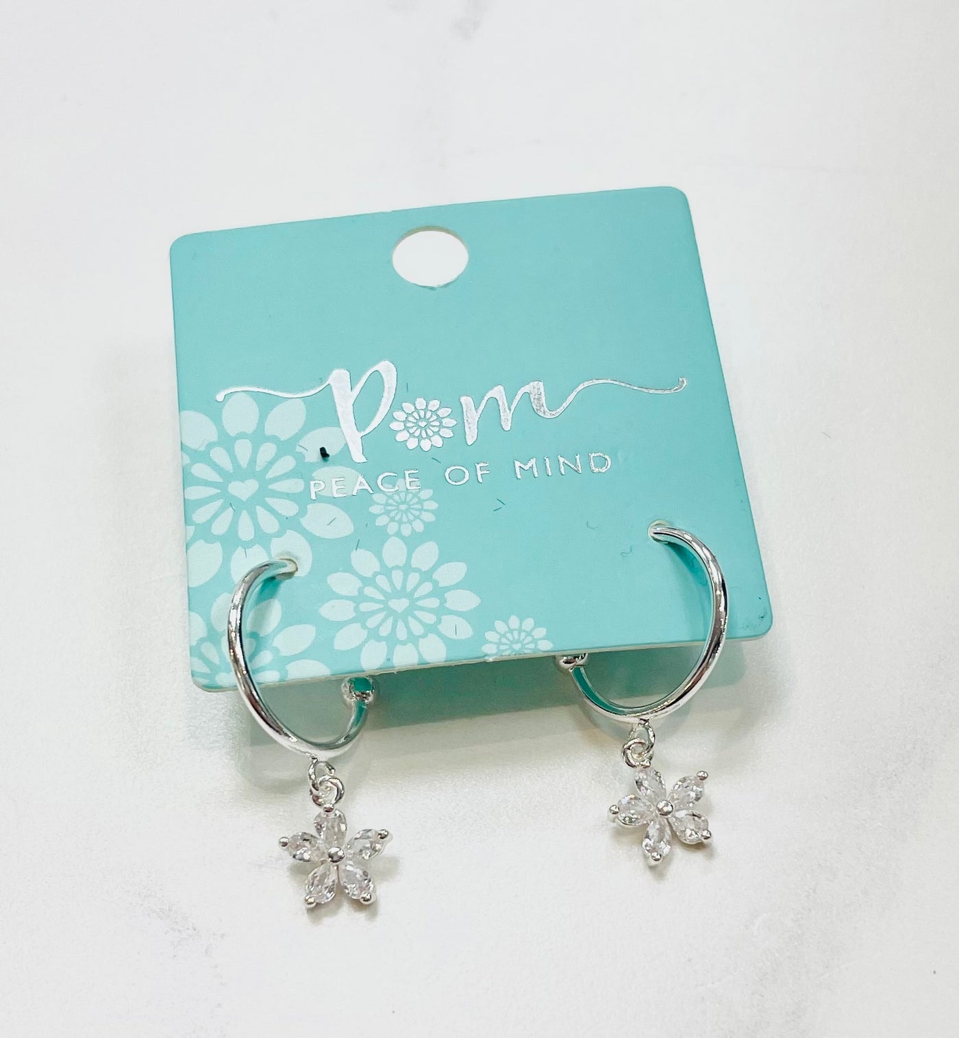 POM Silver Plated C Hoop Earrings with Crystal Flower Charm
