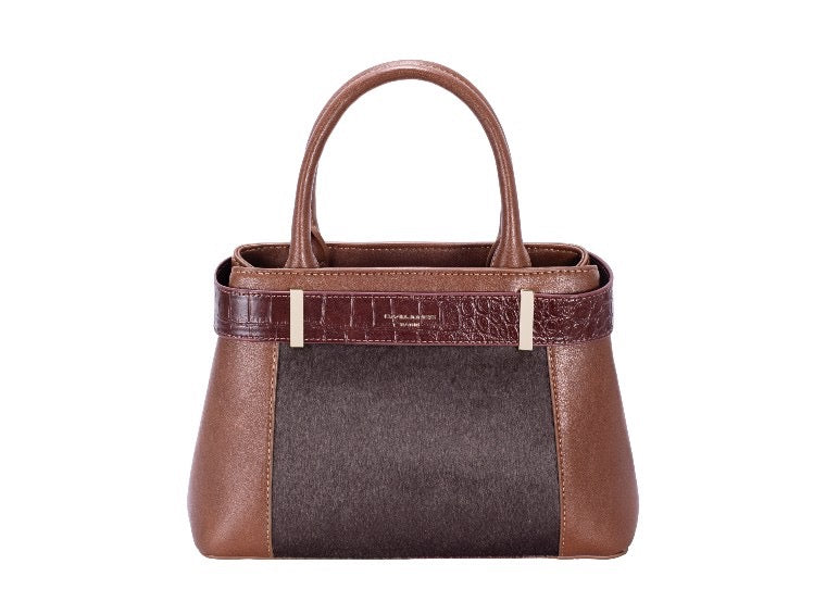 David Jones - (CM8436-1) Croc, Faux Fur &amp; Faux Leather Small Grab Handbag - Red Mud