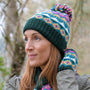 POM - Valentina - Patterned Chunky Knit Bobble Hat - Dark Green/Camel/Mix