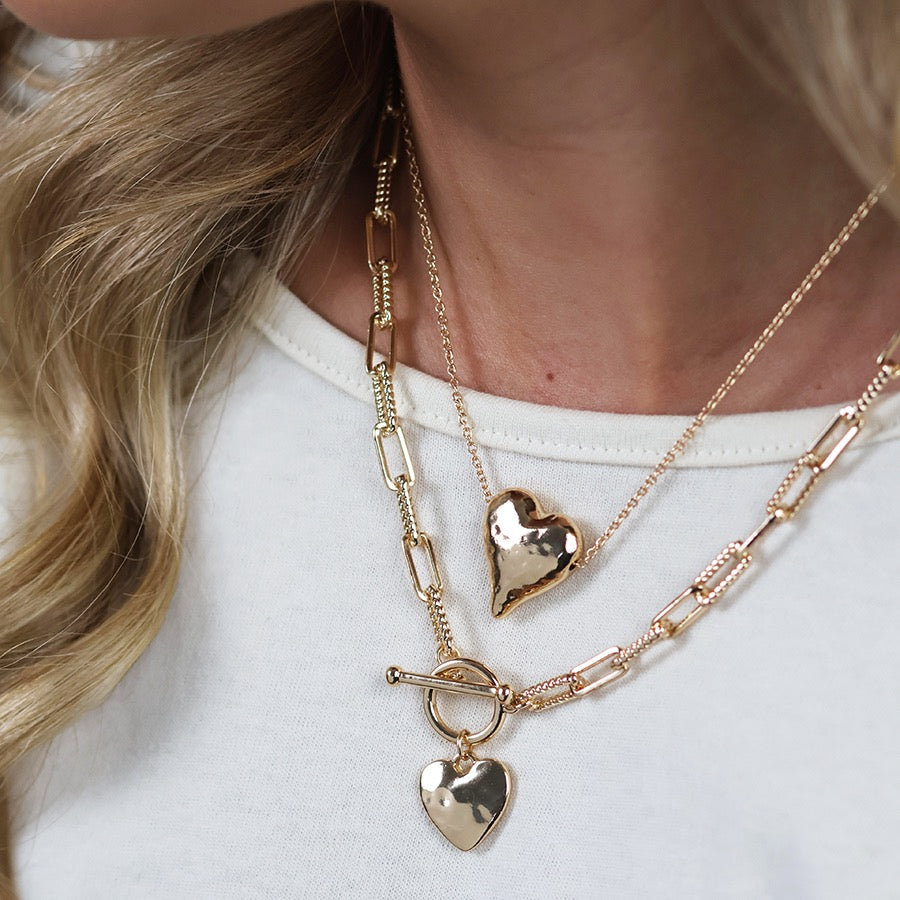 POM Foundry Gold Heart T Bar Necklace with Golden Twist Chain