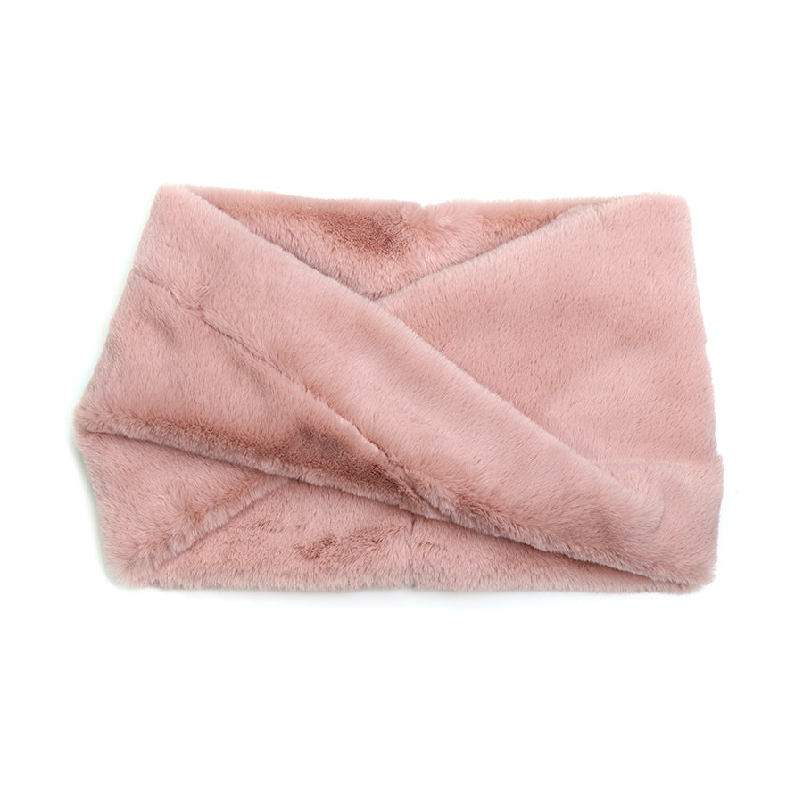 POM Fluffy Soft Pink Faux Fur Twist Snood