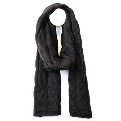 POM Black Blend Cable Knit Wool Scarf