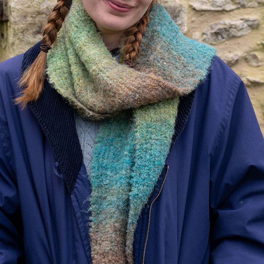 POM Green/Teal Mix Ombre Mix Narrow Boucle Scarf