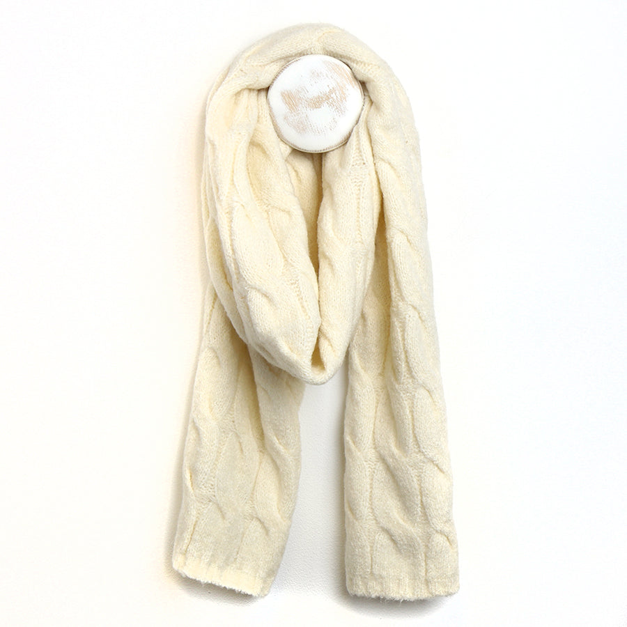 POM Cream Cable Knit Scarf - Warm Cream